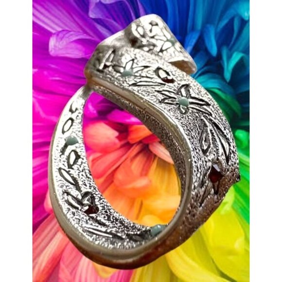 Vintage Kramer Floral Brooch Pin Signed Rare New York Ruby Turquoise Sto… - Picture 10 of 12